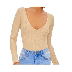 FOREVER 21 - Tan Long Sleeve Waffle Knit Bodysuit - NWT
